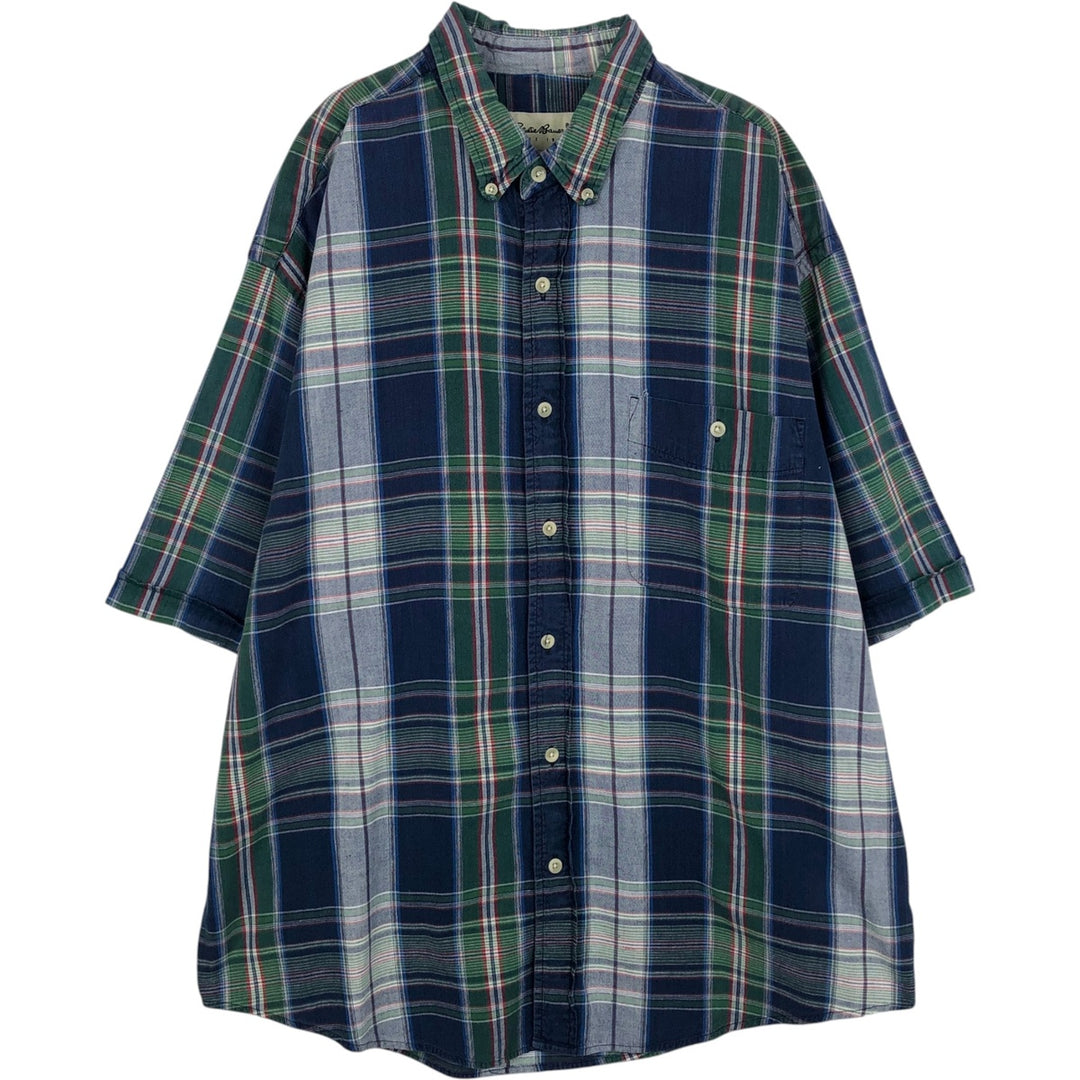 Eddie Bauer short sleeve button down check shirt, men's XL size cotton blue type Vintage Second Hand