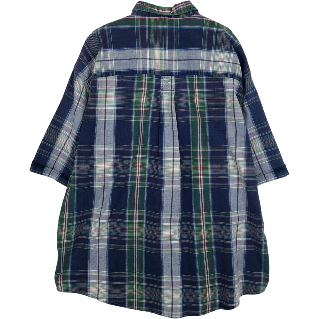 Eddie Bauer short sleeve button down check shirt, men's XL size cotton blue type Vintage Second Hand