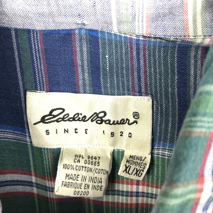 Eddie Bauer short sleeve button down check shirt, men's XL size cotton blue type Vintage Second Hand