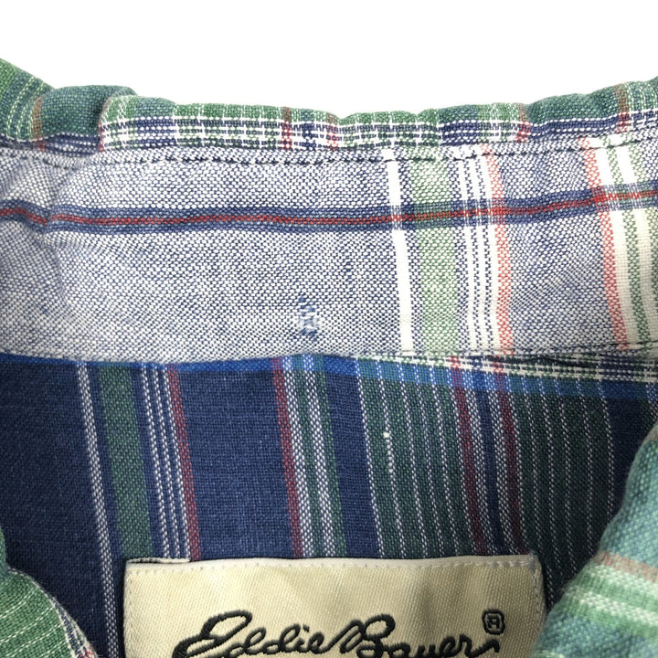 Eddie Bauer short sleeve button down check shirt, men's XL size cotton blue type Vintage Second Hand