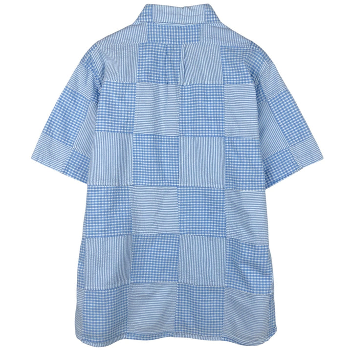 Brooks Brothers Stripe Pattern Gingham Check Pullover Seersucker Patchwork Short-Sleeve Button-Down Shirt cotton Blue type light blue Vintage Second Hand