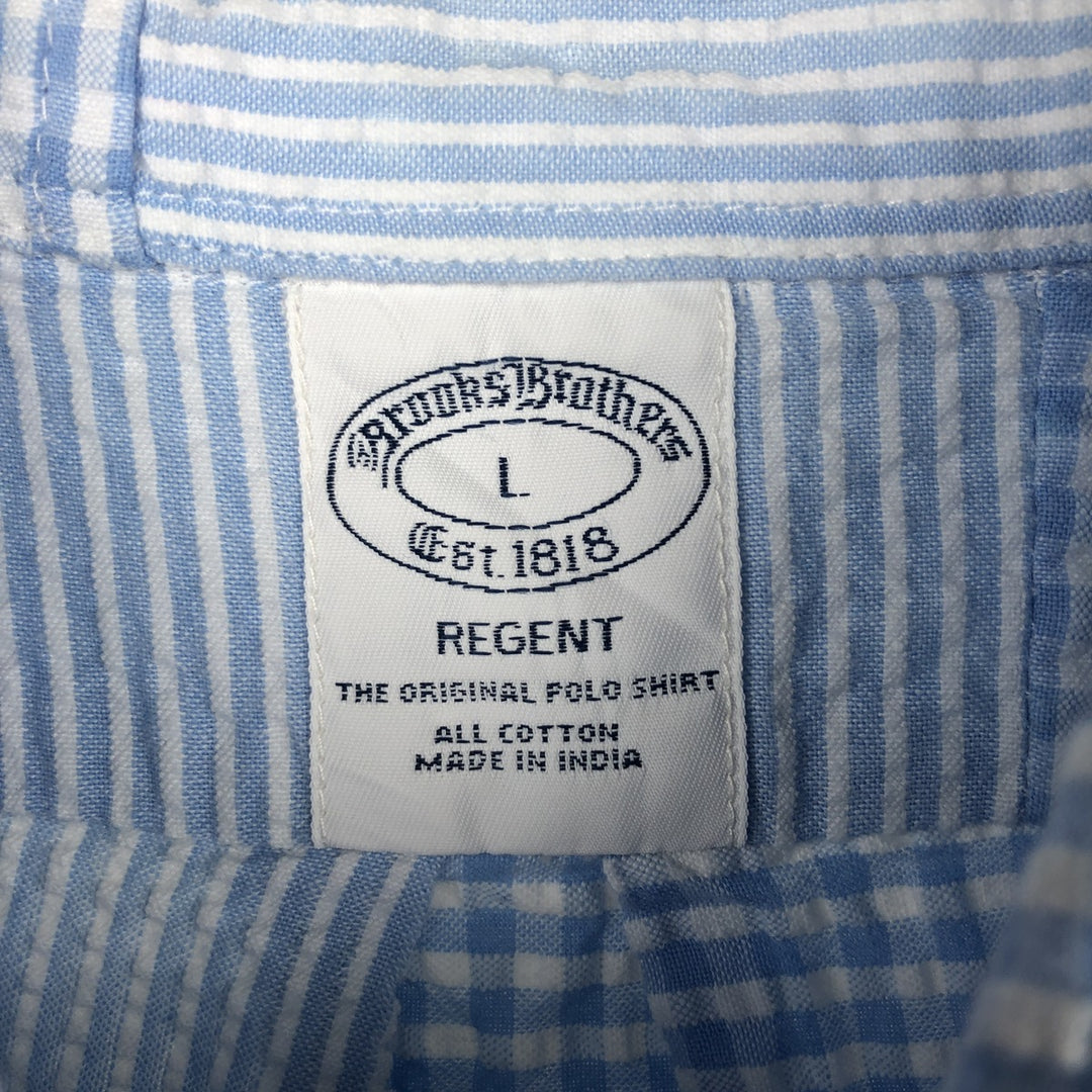 Brooks Brothers Stripe Pattern Gingham Check Pullover Seersucker Patchwork Short-Sleeve Button-Down Shirt cotton Blue type light blue Vintage Second Hand