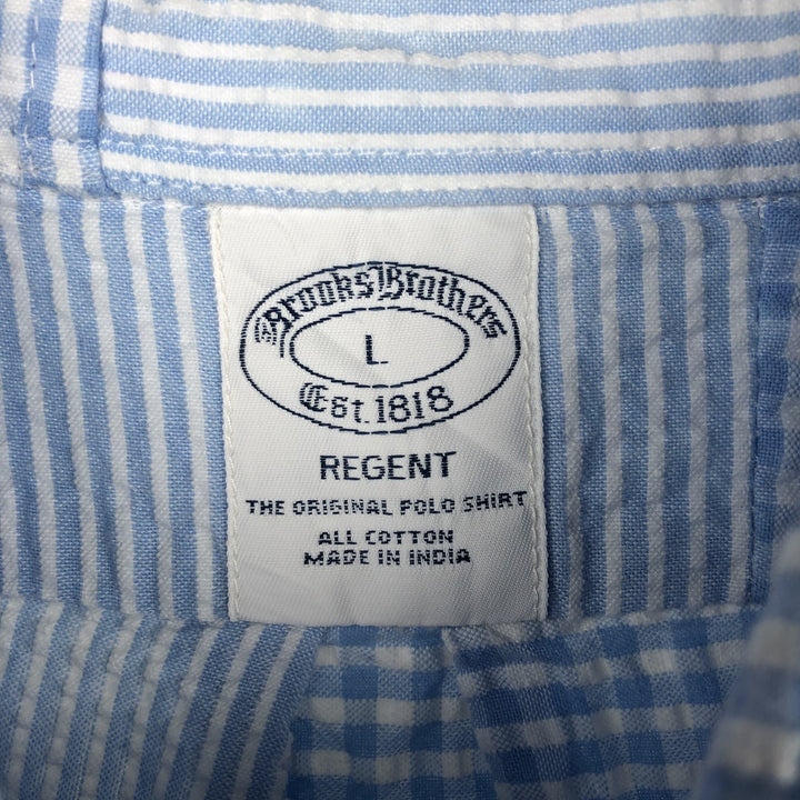 Brooks Brothers Stripe Pattern Gingham Check Pullover Seersucker Patchwork Short-Sleeve Button-Down Shirt cotton Blue type light blue Vintage Second Hand