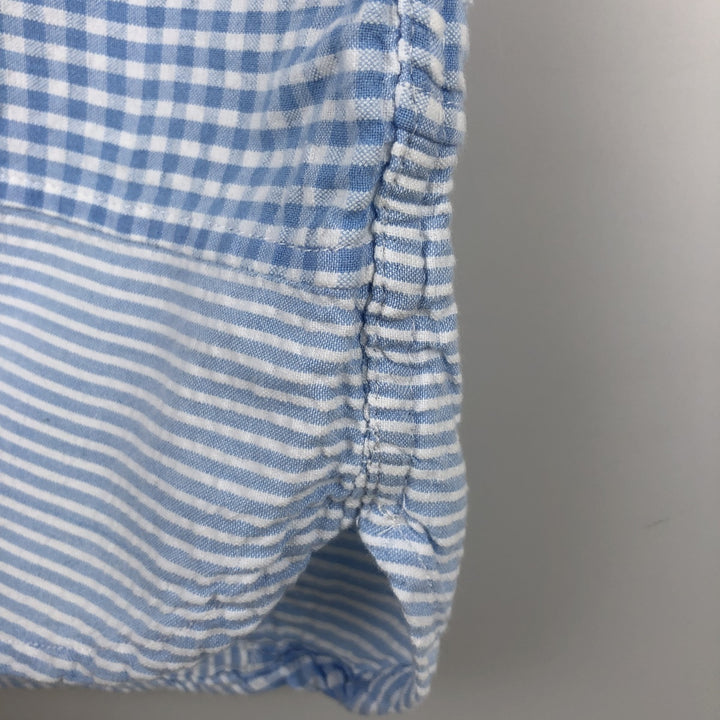 Brooks Brothers Stripe Pattern Gingham Check Pullover Seersucker Patchwork Short-Sleeve Button-Down Shirt cotton Blue type light blue Vintage Second Hand