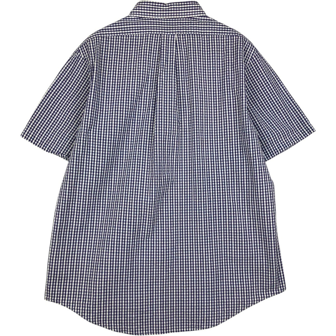 Brooks Brothers Est.1818 REGENT Gingham Check Seersucker Short-Sleeve Button-Down Check Shirt (Men's Size XL) cotton Indigo Vintage Second Hand