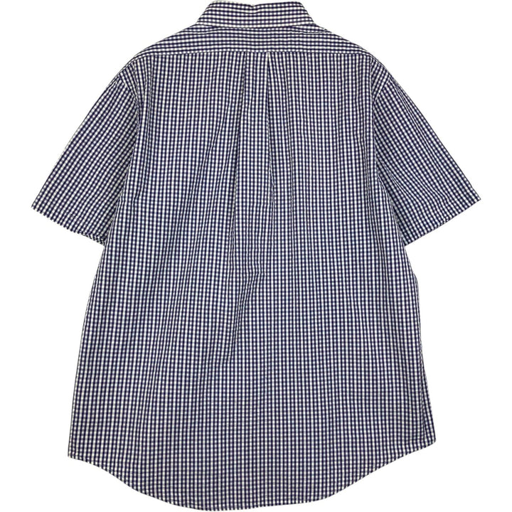 Brooks Brothers Est.1818 REGENT Gingham Check Seersucker Short-Sleeve Button-Down Check Shirt (Men's Size XL) cotton Indigo Vintage Second Hand