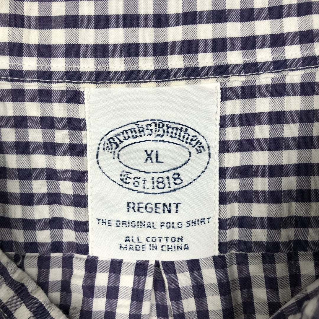 Brooks Brothers Est.1818 REGENT Gingham Check Seersucker Short-Sleeve Button-Down Check Shirt (Men's Size XL) cotton Indigo Vintage Second Hand