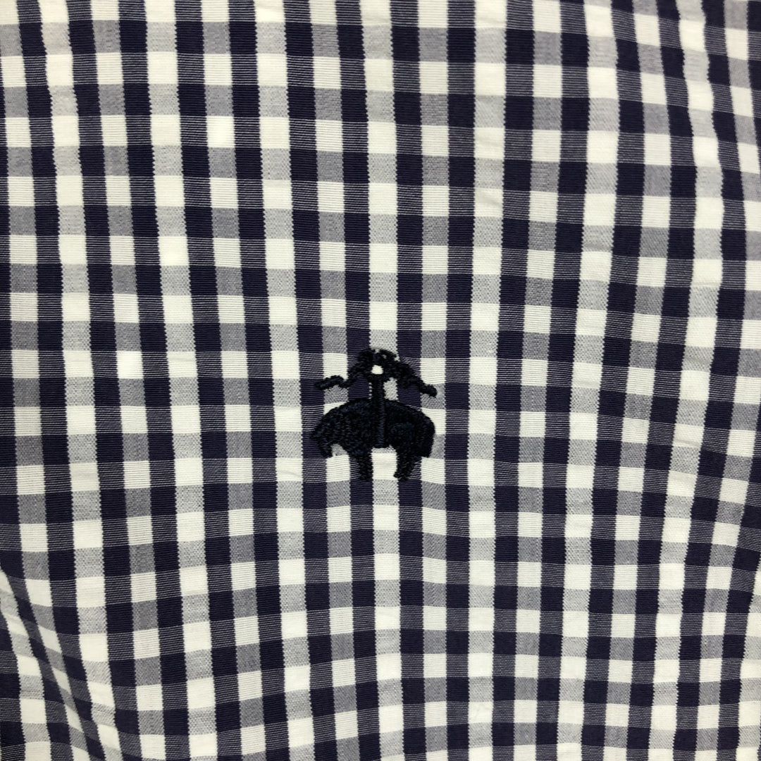 Brooks Brothers Est.1818 REGENT Gingham Check Seersucker Short-Sleeve Button-Down Check Shirt (Men's Size XL) cotton Indigo Vintage Second Hand