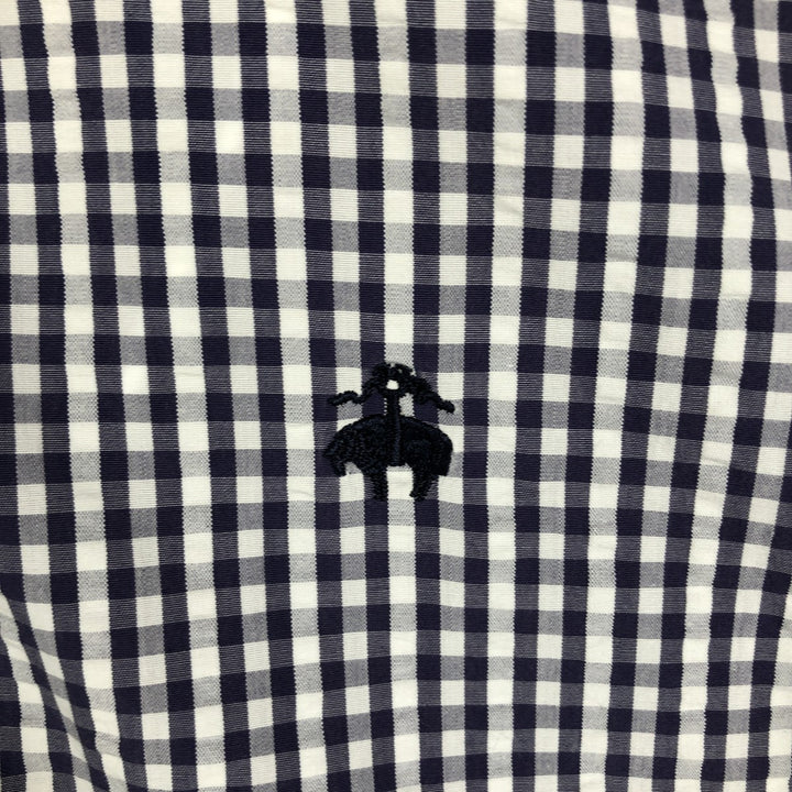 Brooks Brothers Est.1818 REGENT Gingham Check Seersucker Short-Sleeve Button-Down Check Shirt (Men's Size XL) cotton Indigo Vintage Second Hand
