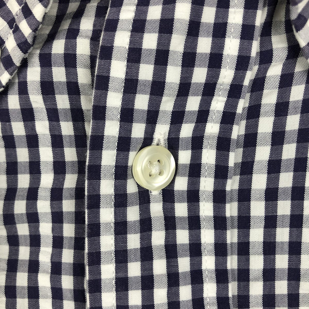 Brooks Brothers Est.1818 REGENT Gingham Check Seersucker Short-Sleeve Button-Down Check Shirt (Men's Size XL) cotton Indigo Vintage Second Hand
