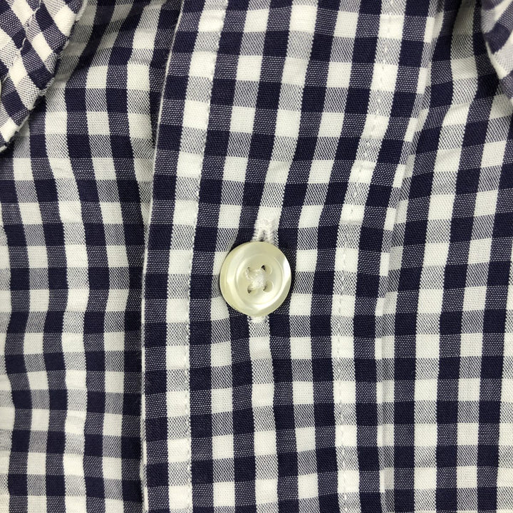 Brooks Brothers Est.1818 REGENT Gingham Check Seersucker Short-Sleeve Button-Down Check Shirt (Men's Size XL) cotton Indigo Vintage Second Hand