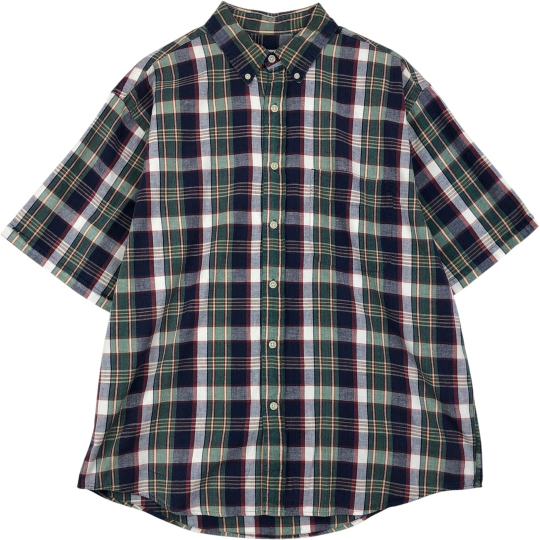 Eddie Bauer Madras Check Long-Sleeve Button-Down Check Shirt, Men's Size L (approx.) cotton Green type dark green Vintage Second Hand