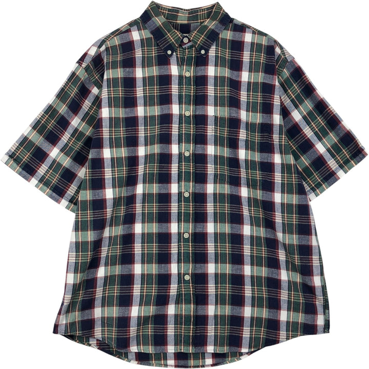 Eddie Bauer Madras Check Long-Sleeve Button-Down Check Shirt, Men's Size L (approx.) cotton Green type dark green Vintage Second Hand
