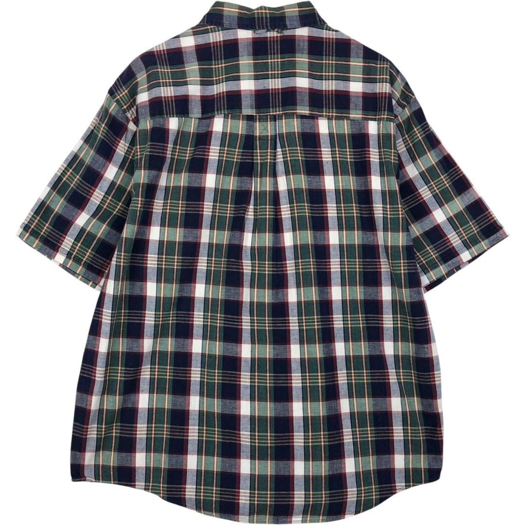Eddie Bauer Madras Check Long-Sleeve Button-Down Check Shirt, Men's Size L (approx.) cotton Green type dark green Vintage Second Hand