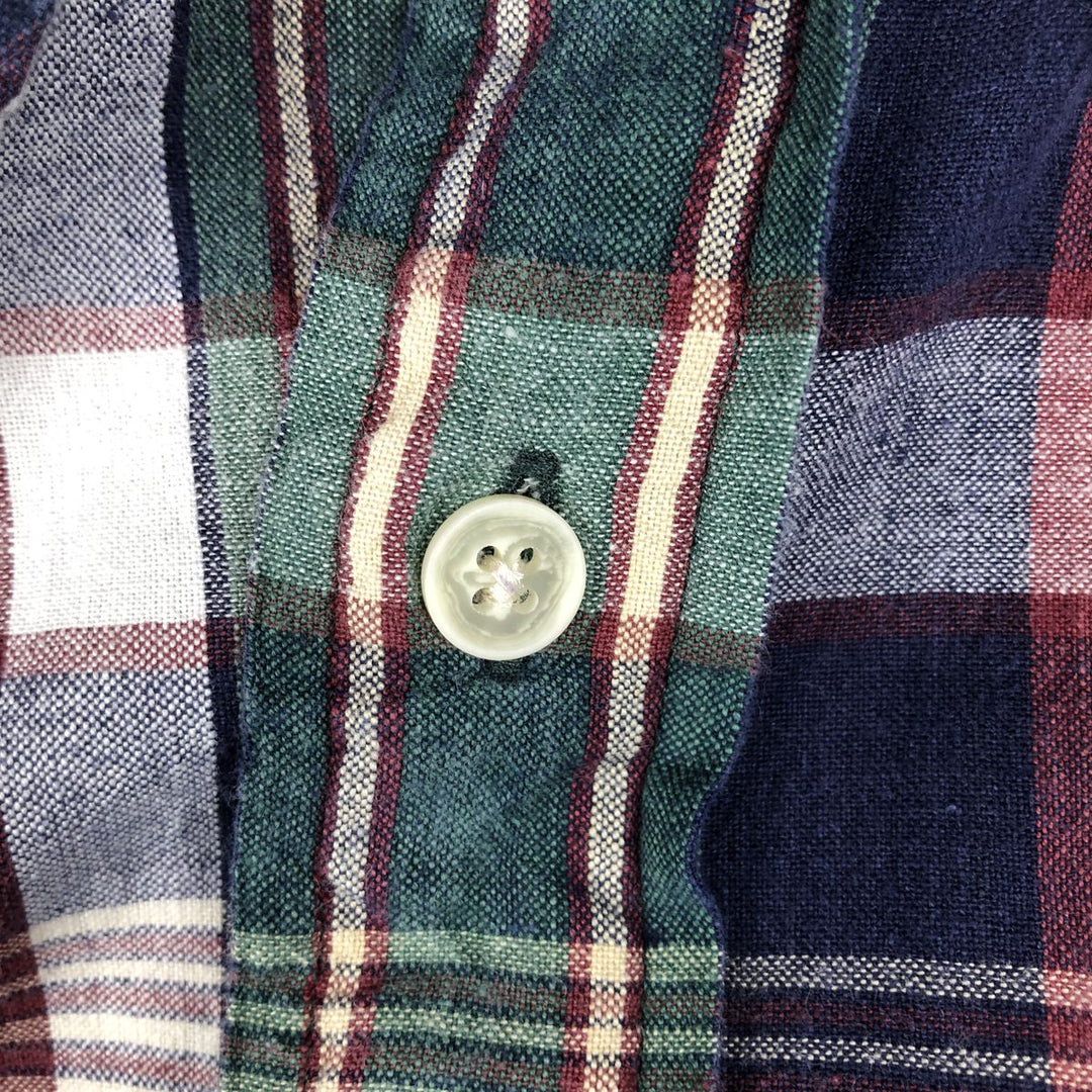 Eddie Bauer Madras Check Long-Sleeve Button-Down Check Shirt, Men's Size L (approx.) cotton Green type dark green Vintage Second Hand