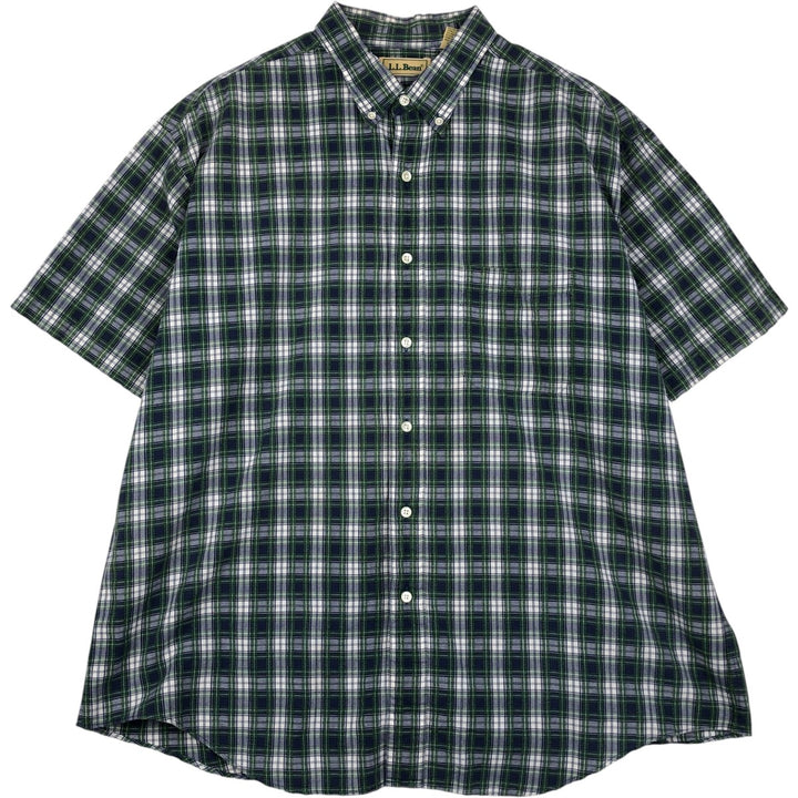 Vintage 1990'S L.L.Bean seersucker short-sleeved button-down check shirt, men's size XL. cotton Green type dark green Vintage Second Hand