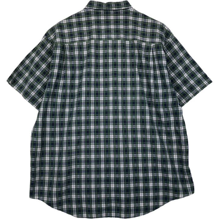 Vintage 1990'S L.L.Bean seersucker short-sleeved button-down check shirt, men's size XL. cotton Green type dark green Vintage Second Hand