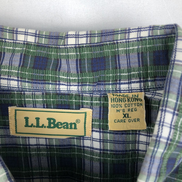 Vintage 1990'S L.L.Bean seersucker short-sleeved button-down check shirt, men's size XL. cotton Green type dark green Vintage Second Hand