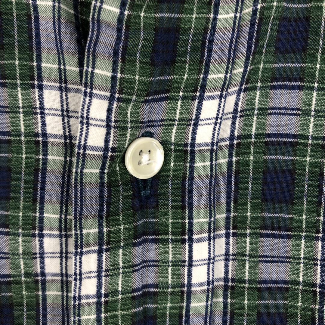 Vintage 1990'S L.L.Bean seersucker short-sleeved button-down check shirt, men's size XL. cotton Green type dark green Vintage Second Hand