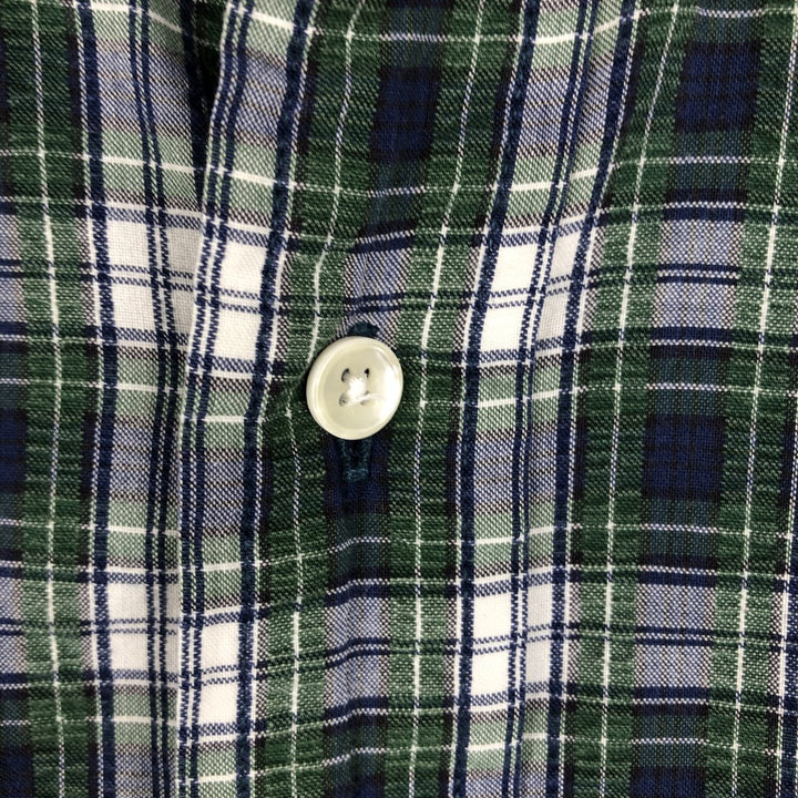 Vintage 1990'S L.L.Bean seersucker short-sleeved button-down check shirt, men's size XL. cotton Green type dark green Vintage Second Hand