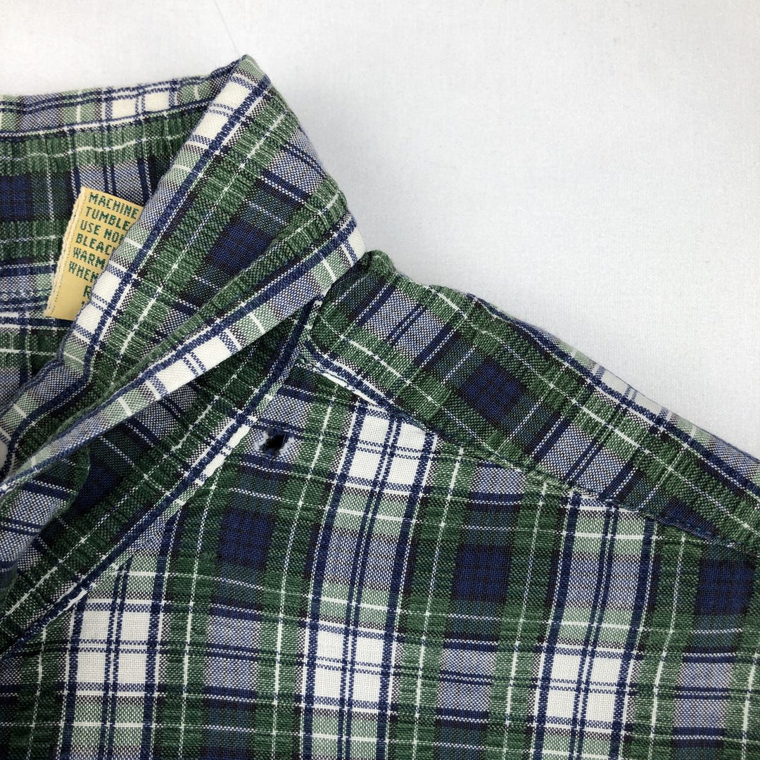 Vintage 1990'S L.L.Bean seersucker short-sleeved button-down check shirt, men's size XL. cotton Green type dark green Vintage Second Hand