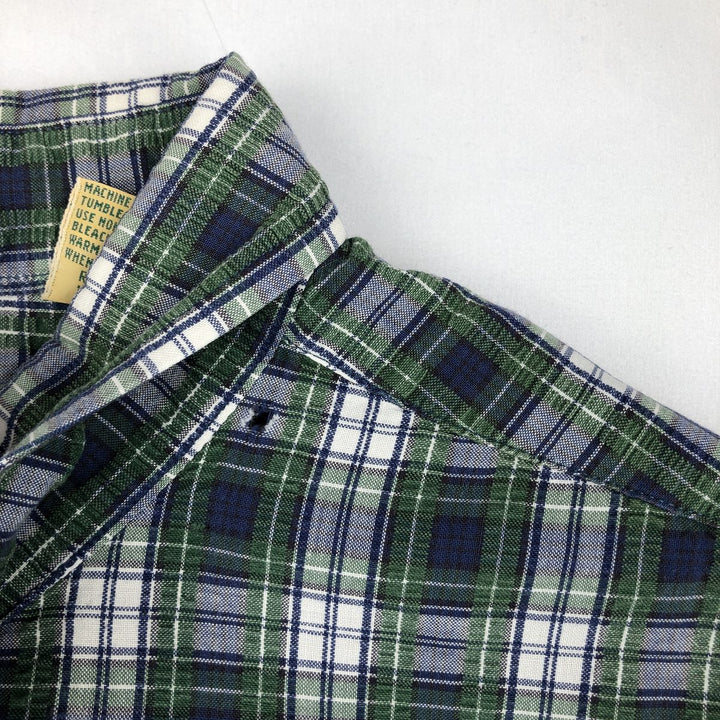 Vintage 1990'S L.L.Bean seersucker short-sleeved button-down check shirt, men's size XL. cotton Green type dark green Vintage Second Hand