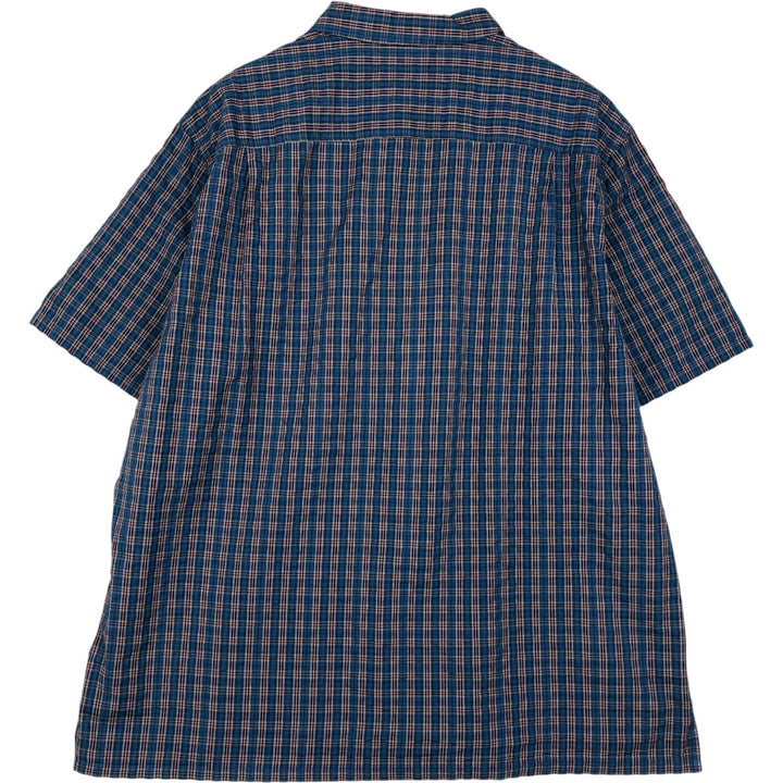 90s-00'S L.L.Bean Seersucker Short-Sleeve Cotton Check Shirt, Boxy Shirt, Men's Size XL (Equivalent), Vintage cotton blue type Vintage Second Hand