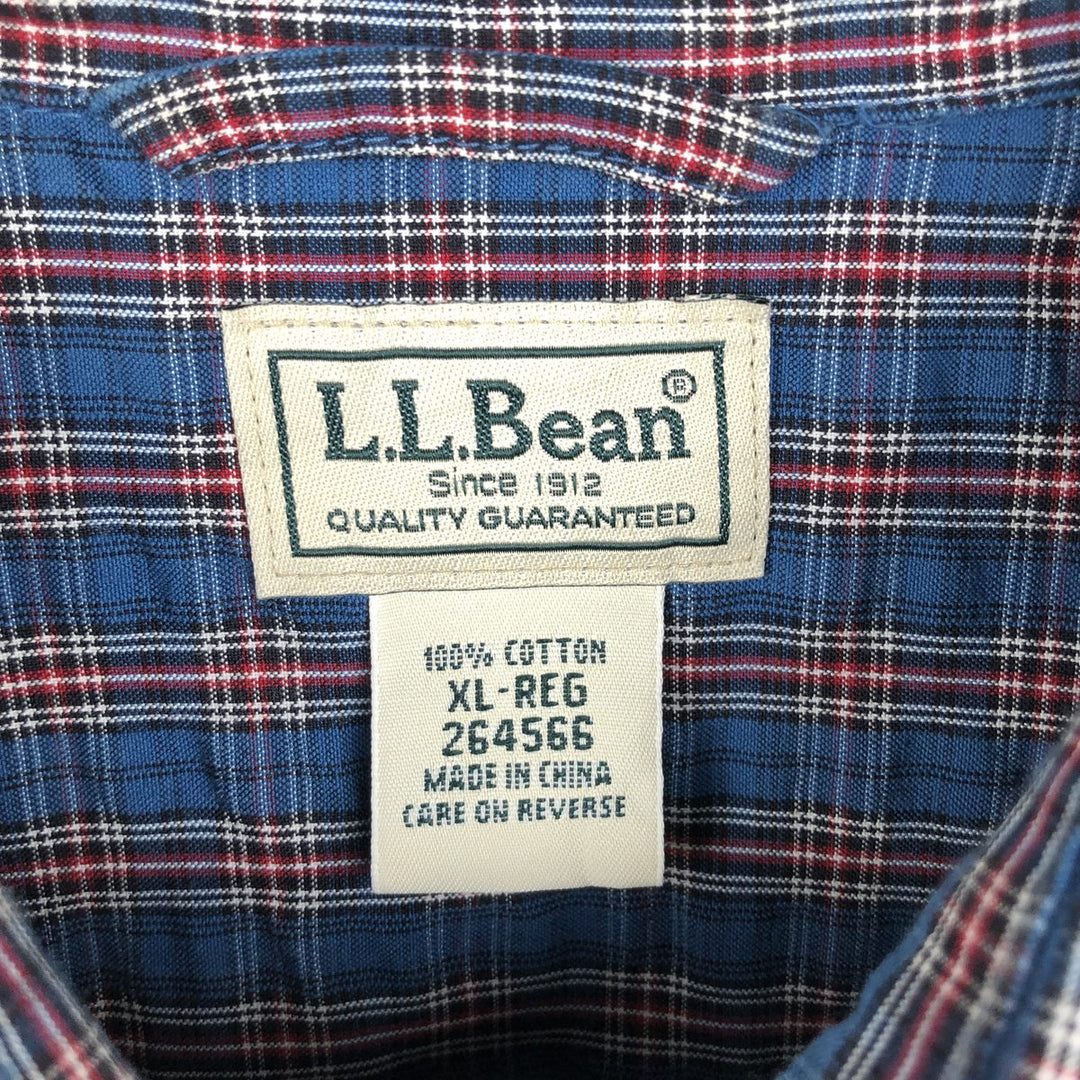 90s-00'S L.L.Bean Seersucker Short-Sleeve Cotton Check Shirt, Boxy Shirt, Men's Size XL (Equivalent), Vintage cotton blue type Vintage Second Hand
