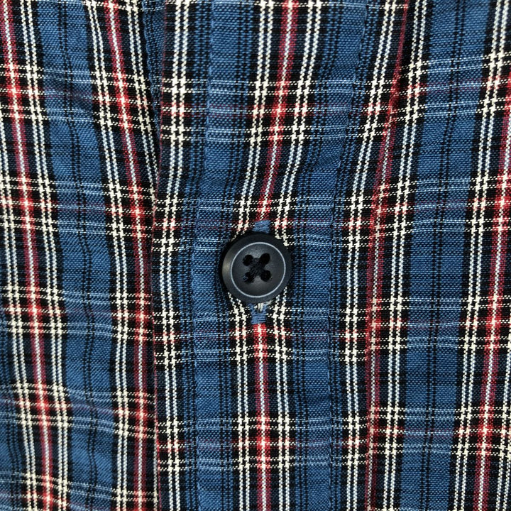 90s-00'S L.L.Bean Seersucker Short-Sleeve Cotton Check Shirt, Boxy Shirt, Men's Size XL (Equivalent), Vintage cotton blue type Vintage Second Hand