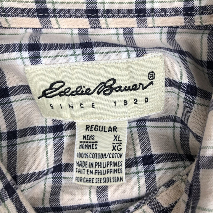 Eddie Bauer Long Sleeve Button-Down Check Shirt, Men's XL cotton Beige type Vintage Second Hand