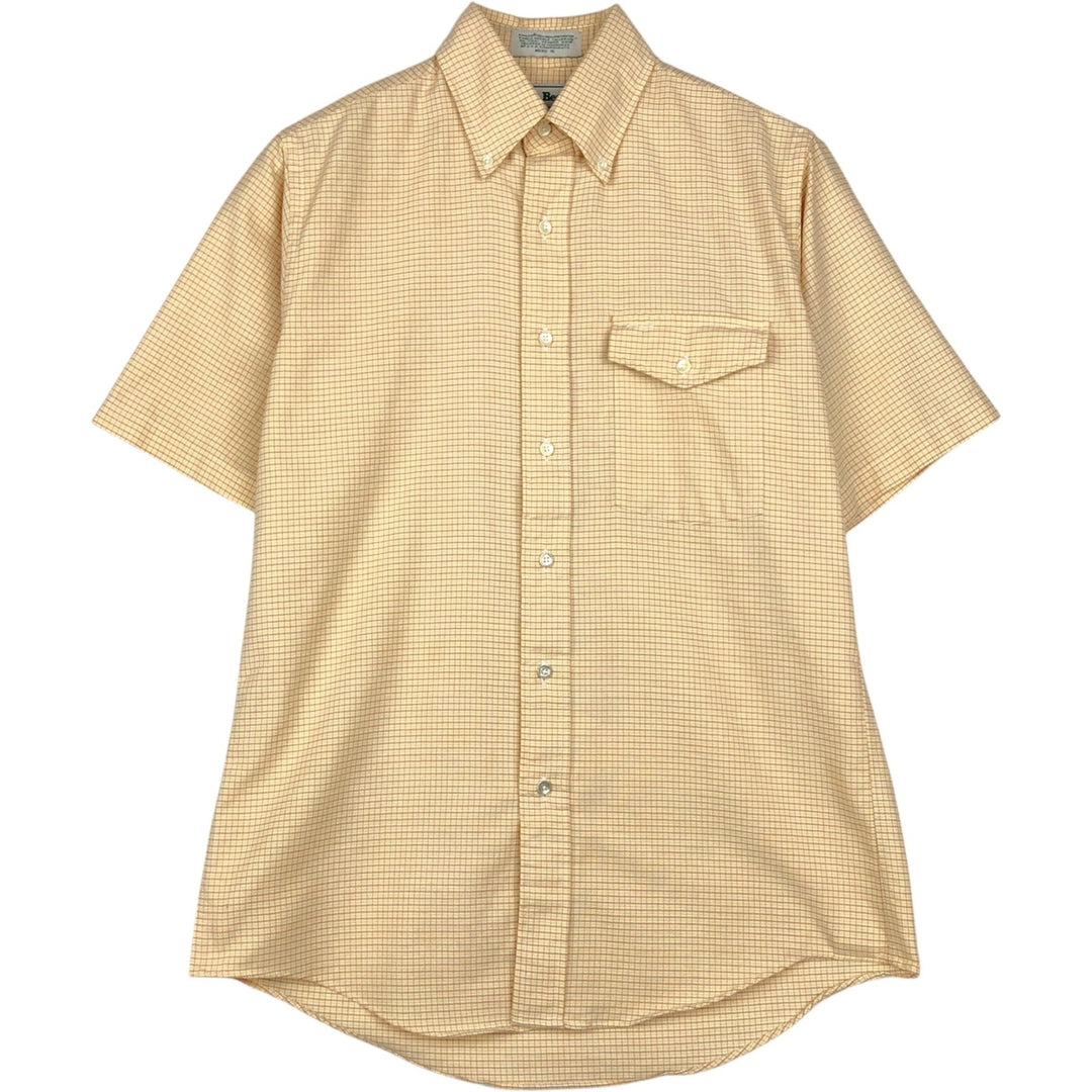 Vintage LLBean short-sleeved button-down check shirt from the 1990s, men's size M. cotton yellow type Vintage Second Hand