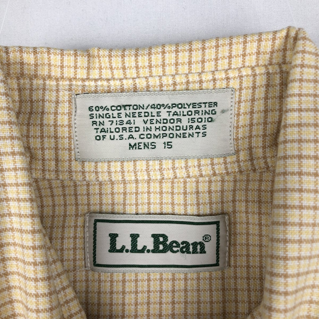 Vintage LLBean short-sleeved button-down check shirt from the 1990s, men's size M. cotton yellow type Vintage Second Hand