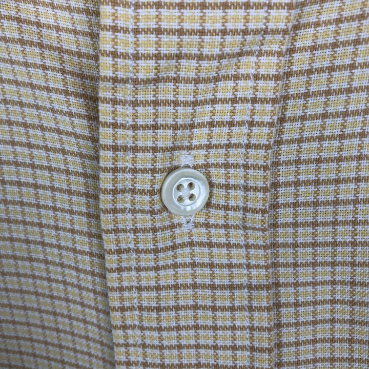 Vintage LLBean short-sleeved button-down check shirt from the 1990s, men's size M. cotton yellow type Vintage Second Hand