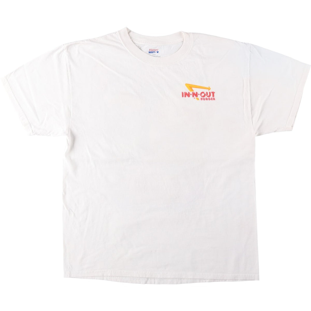 Hanes BEEFY-T IN-N-OUT BURGER Advertising T-Shirt, Men's Size L (approx.) cotton white type Vintage Second Hand