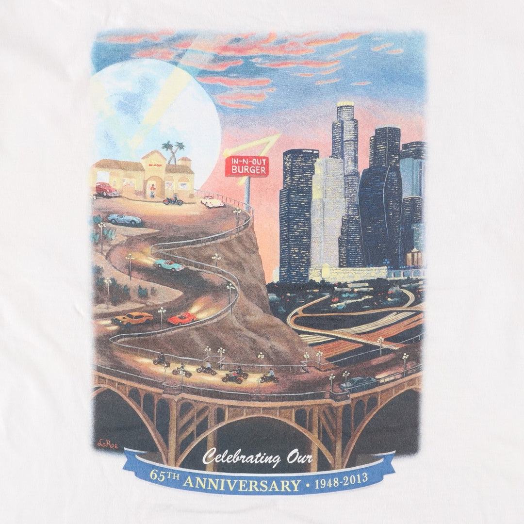 Hanes BEEFY-T IN-N-OUT BURGER Advertising T-Shirt, Men's Size L (approx.) cotton white type Vintage Second Hand