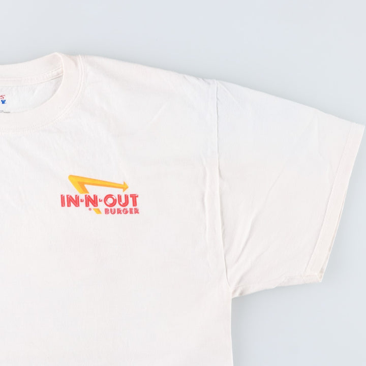Hanes BEEFY-T IN-N-OUT BURGER Advertising T-Shirt, Men's Size L (approx.) cotton white type Vintage Second Hand