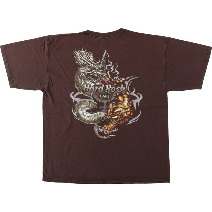 HARD ROCK CAFE advertising T-shirt featuring dragon and tiger patterns (men's size XL). cotton brown type Vintage Second Hand