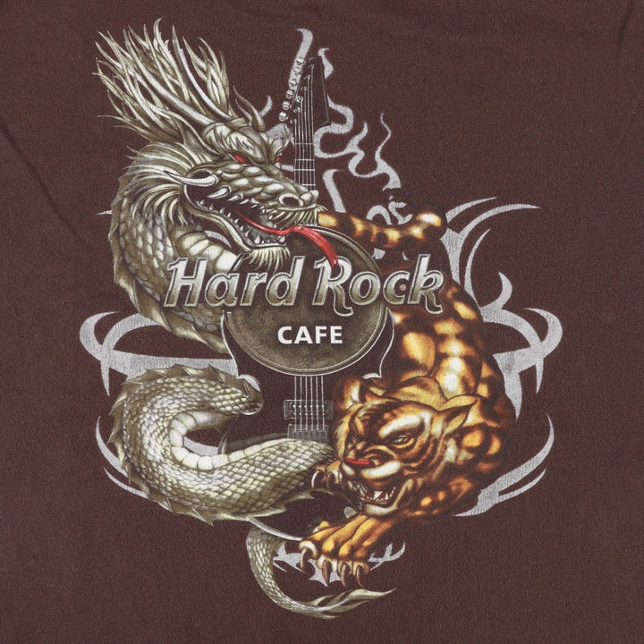 HARD ROCK CAFE advertising T-shirt featuring dragon and tiger patterns (men's size XL). cotton brown type Vintage Second Hand
