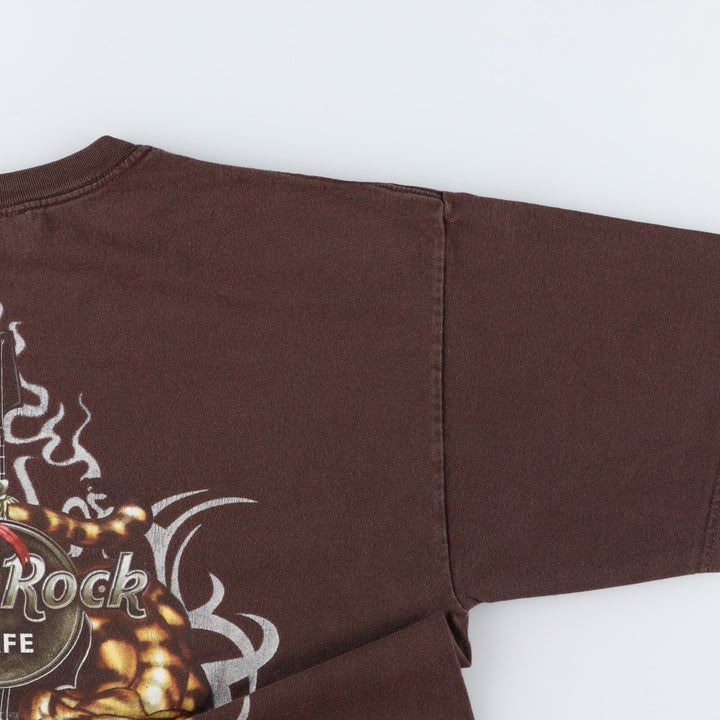 HARD ROCK CAFE advertising T-shirt featuring dragon and tiger patterns (men's size XL). cotton brown type Vintage Second Hand