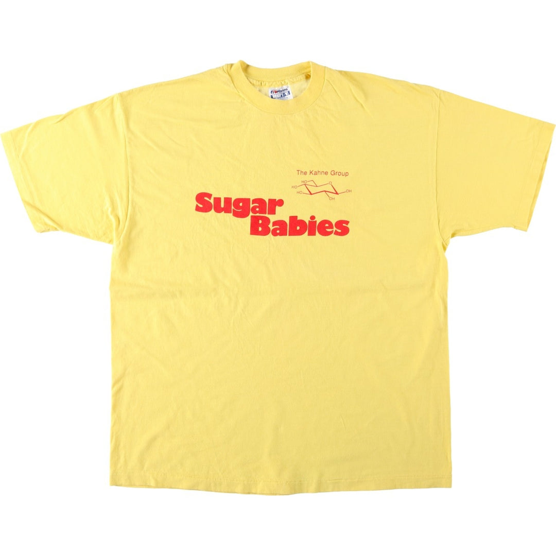 80'S Hanes BEEFY-T Blue Tag Parody Advertising T-Shirt, Made in USA, Men's XL Equivalent, Vintage cotton yellow type Vintage Second Hand