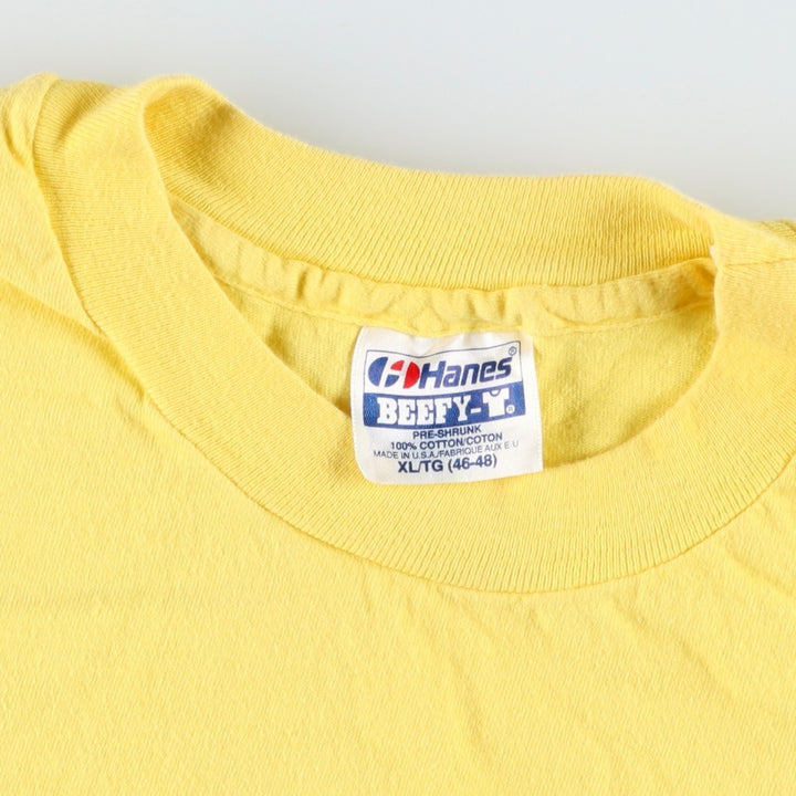 80'S Hanes BEEFY-T Blue Tag Parody Advertising T-Shirt, Made in USA, Men's XL Equivalent, Vintage cotton yellow type Vintage Second Hand