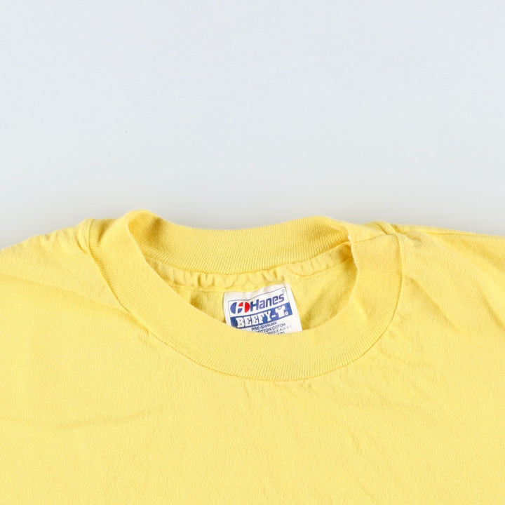 80'S Hanes BEEFY-T Blue Tag Parody Advertising T-Shirt, Made in USA, Men's XL Equivalent, Vintage cotton yellow type Vintage Second Hand