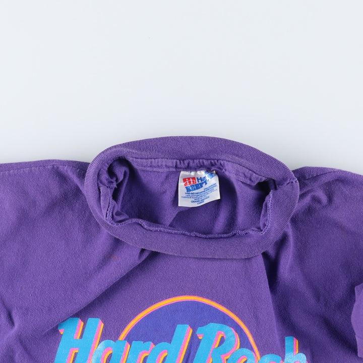 90'S Hanes HARD ROCK CAFE Advertising T-shirt Made in USA Men's L Vintage cotton purple type Vintage Second Hand