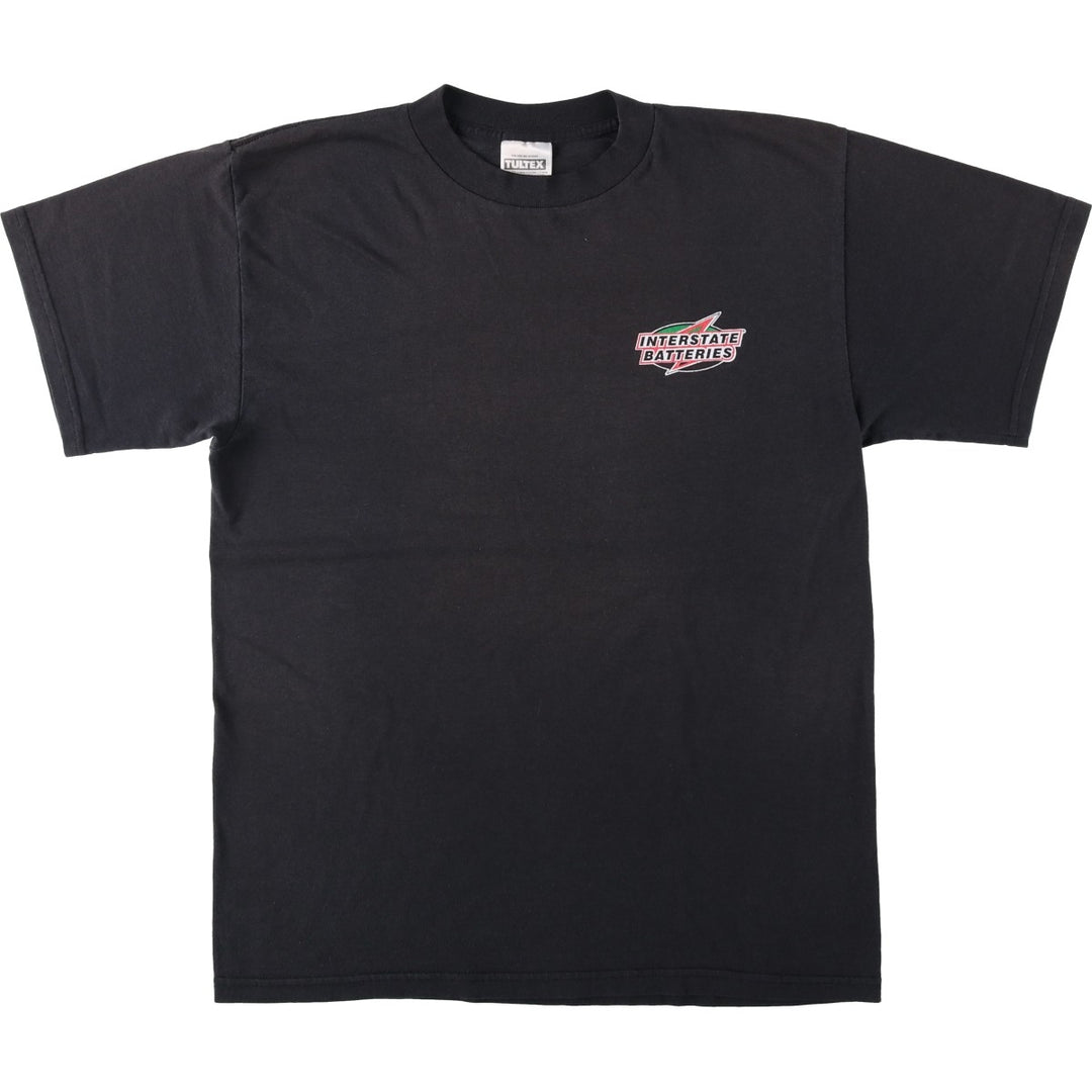 90'S TULTEX INTERSTATE BATTERIES back logo advertising T-shirt, men's size L (approx.) cotton black type Vintage Second Hand