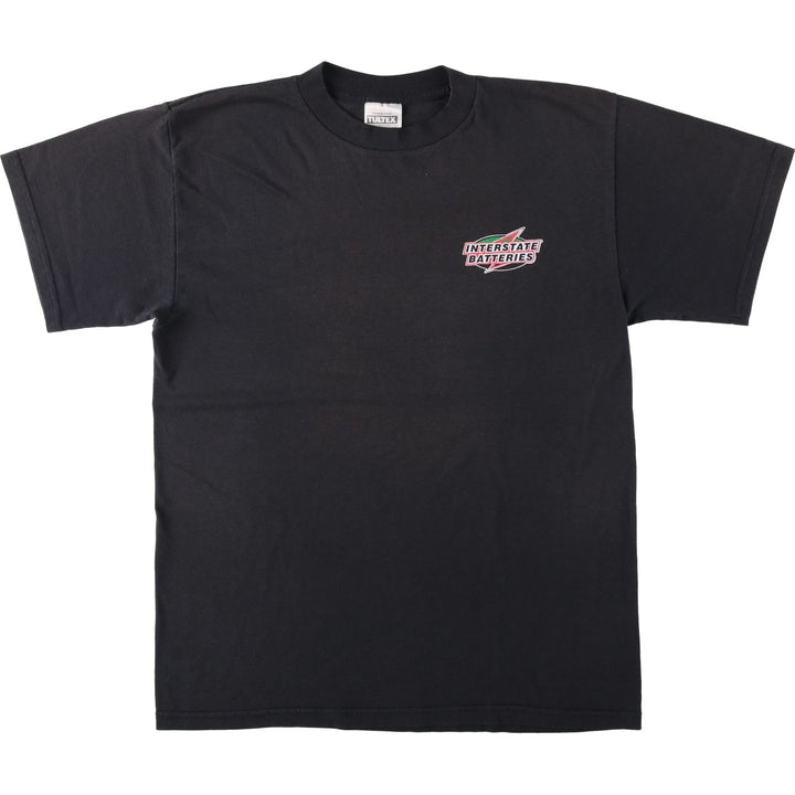 90'S TULTEX INTERSTATE BATTERIES back logo advertising T-shirt, men's size L (approx.) cotton black type Vintage Second Hand