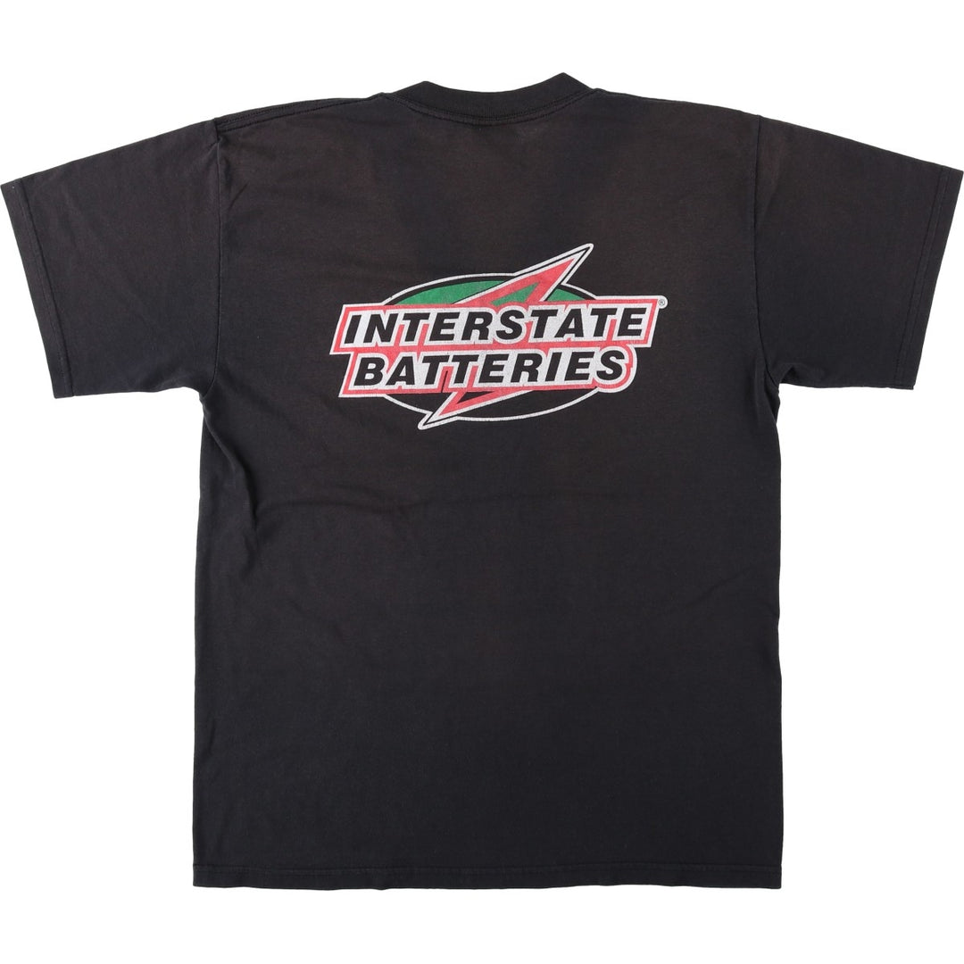90'S TULTEX INTERSTATE BATTERIES back logo advertising T-shirt, men's size L (approx.) cotton black type Vintage Second Hand