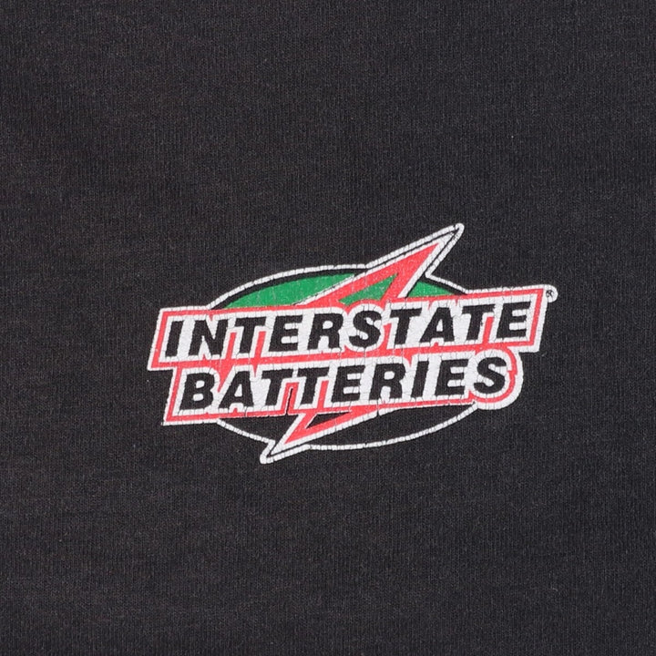 90'S TULTEX INTERSTATE BATTERIES back logo advertising T-shirt, men's size L (approx.) cotton black type Vintage Second Hand