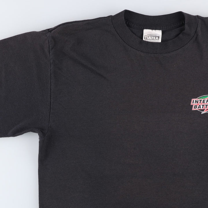 90'S TULTEX INTERSTATE BATTERIES back logo advertising T-shirt, men's size L (approx.) cotton black type Vintage Second Hand
