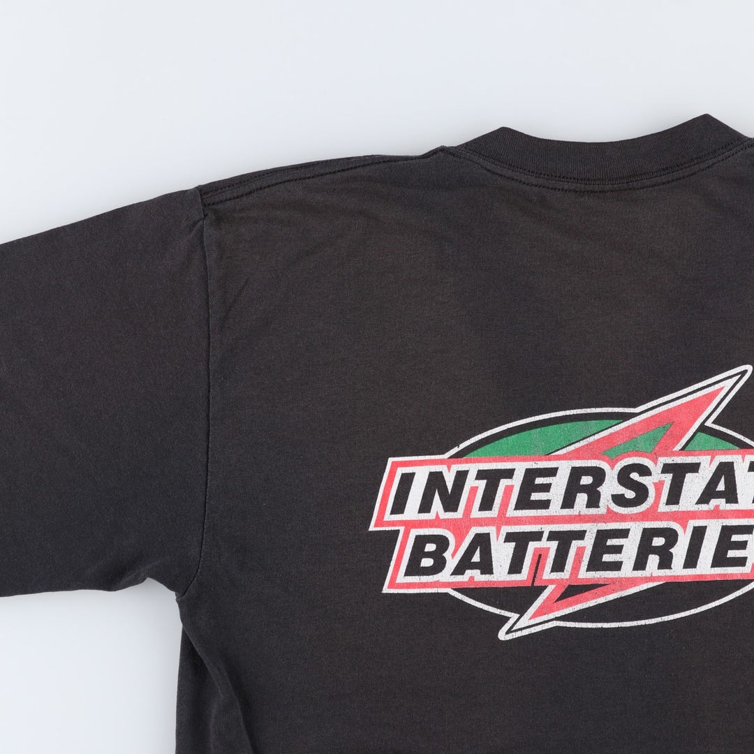 90'S TULTEX INTERSTATE BATTERIES back logo advertising T-shirt, men's size L (approx.) cotton black type Vintage Second Hand