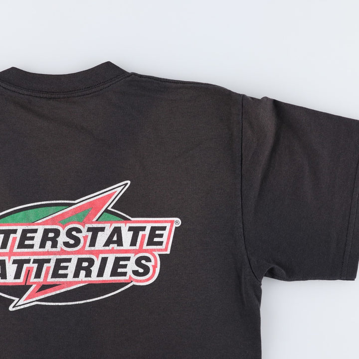 90'S TULTEX INTERSTATE BATTERIES back logo advertising T-shirt, men's size L (approx.) cotton black type Vintage Second Hand